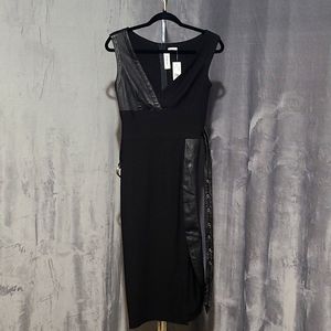 YIGAL AZROUËL Women's Black Leather Patch Panel Dress Size US2